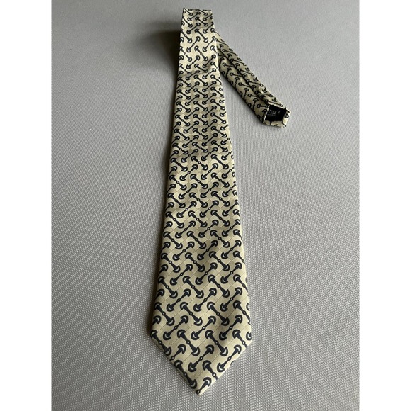 Gucci 100% Silk Cream + Navy Blue Tie - Picture 2 of 6